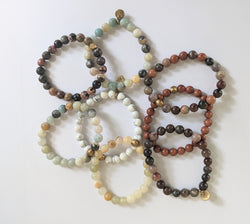 Bracelet: #7876 Stone Bead w/Brass Charm
