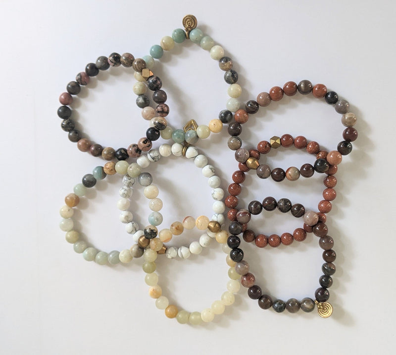 Bracelet: #7876 Stone Bead w/Brass Charm