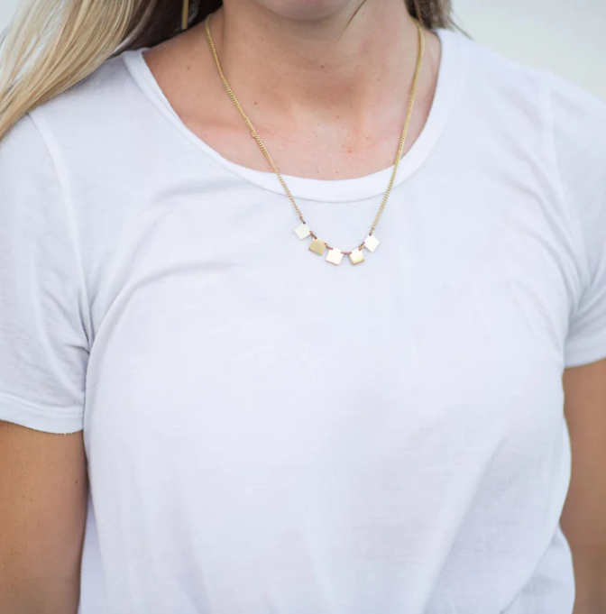 Necklace: #7726 Brass Square Disk