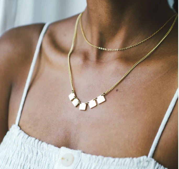 Necklace: #7726 Brass Square Disk