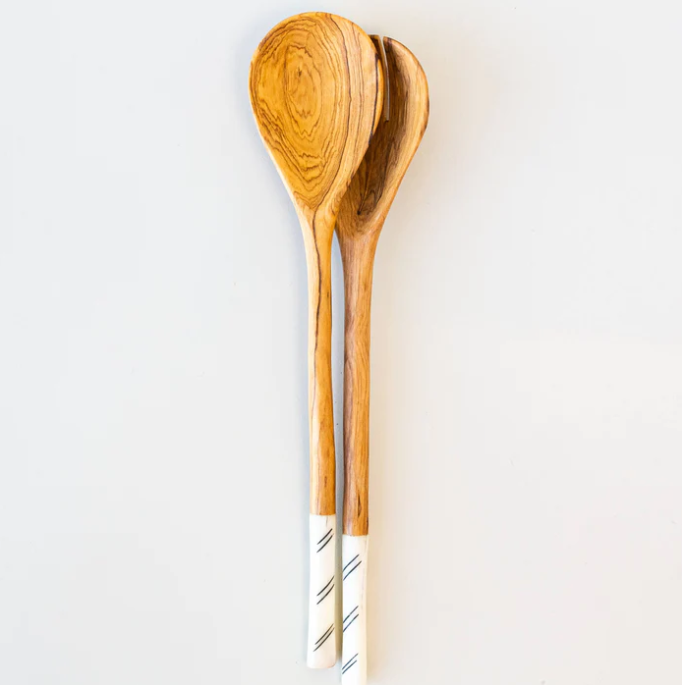 Wood: #7822 Oval White Stripe Spoon Set