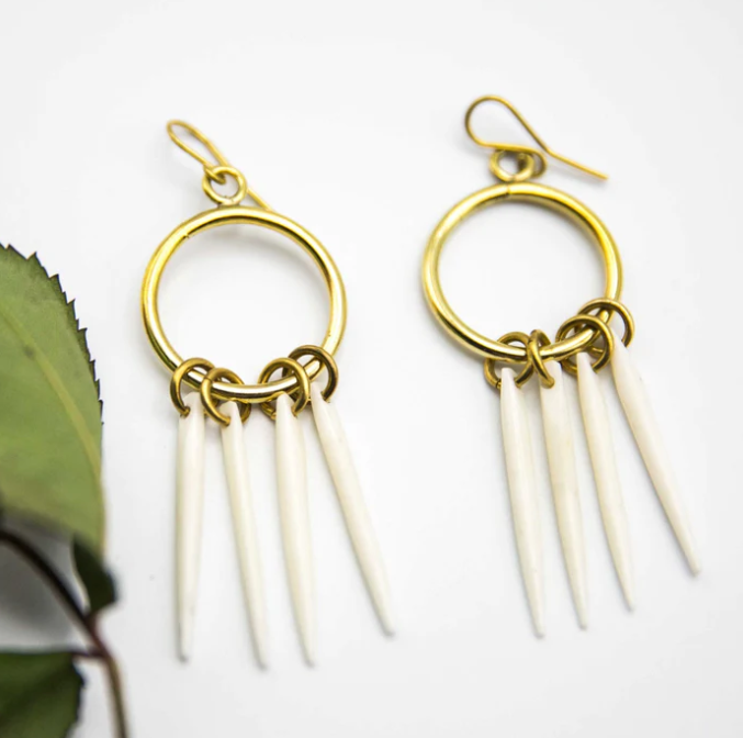 Earrings: #7729 Brass/Bone Dangle