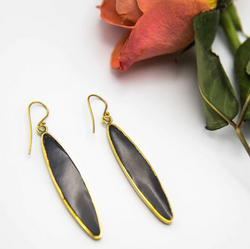 Earrings: #7570 Brass Wood Long Oval