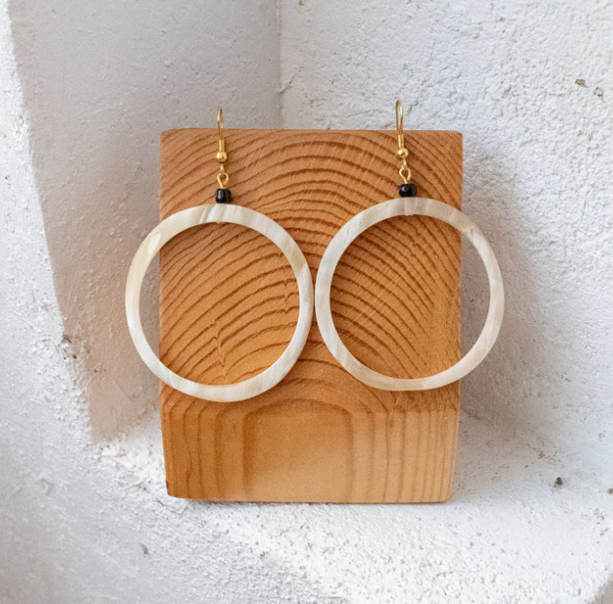 Earrings: #7514 Horn Hoop Matte Lg #7906 Horn Hoop matte Sm