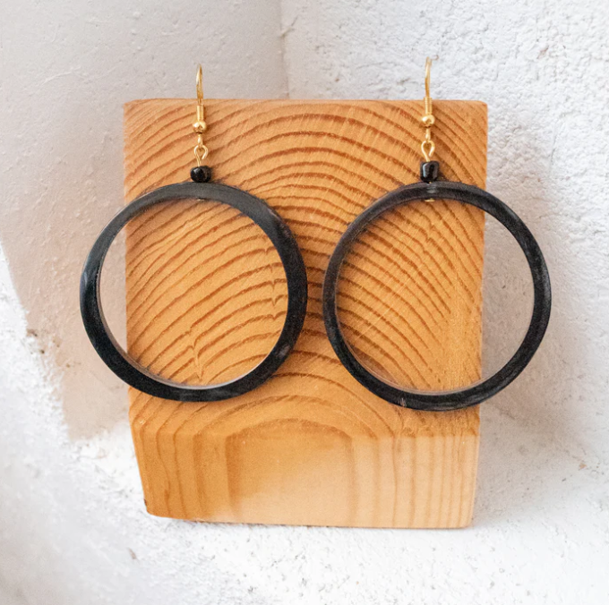 Earrings: #7514 Horn Hoop Matte Lg #7906 Horn Hoop matte Sm