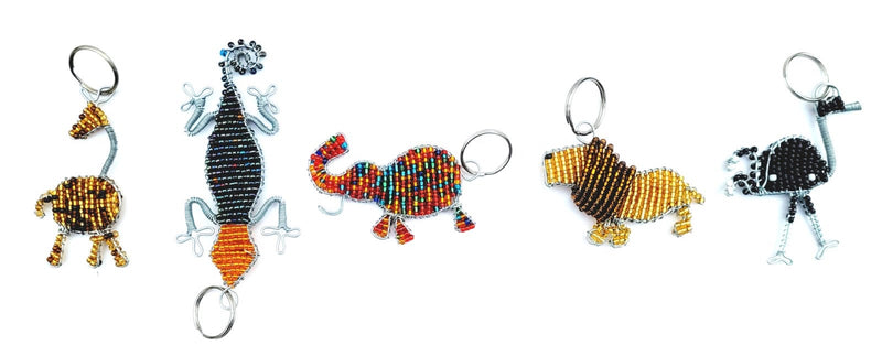 #9672 Giraffe, #9652 Elephant, #9673 Lizard, #9675 Lion, #9677 Ostrich Safari Keyholder