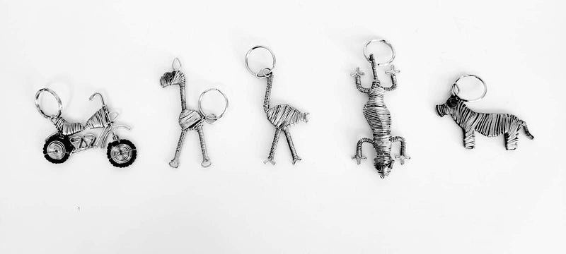 #9676  Giraffe, #9677  Ostrich, #9678  Zebra, #9679  Lizard, #9646 Motorcycle Safari Wire Keyholder