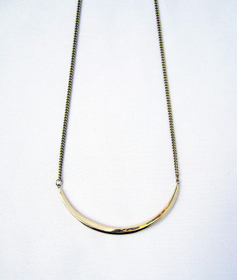 Necklace: #7667 Crescent Long Brass