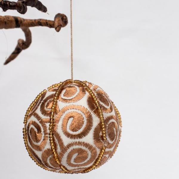 Ornament: #2667 Gold Embroidered Beaded Ball
