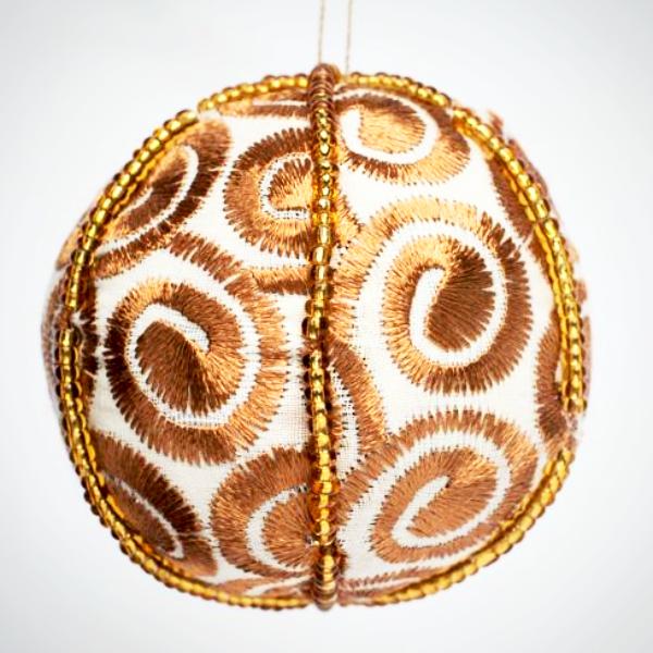 Ornament: #2667 Gold Embroidered Beaded Ball