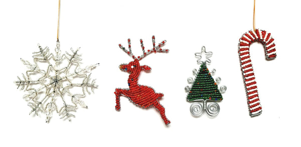 #9622 Tree, #9616 Snowflake, #9556 Candy Cane, #9617 Reindeer Merry Christmas Ornaments